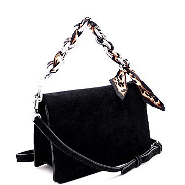 MEDIUM SCARF CHAIN ACCENT FELT-SUEDE SATCHEL