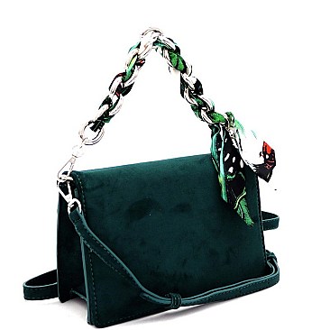 MEDIUM SCARF CHAIN ACCENT FELT-SUEDE SATCHEL