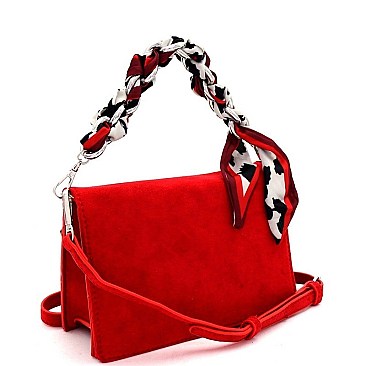 MEDIUM SCARF CHAIN ACCENT FELT-SUEDE SATCHEL