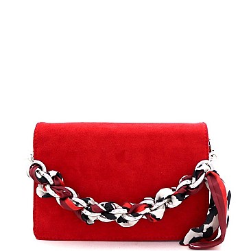 MEDIUM SCARF CHAIN ACCENT FELT-SUEDE SATCHEL