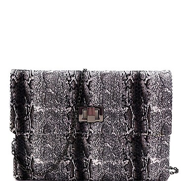 OVER SIZED SEQUIN SNAKE PRINT FLAP CLUTCH