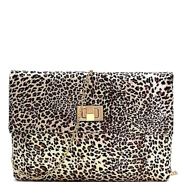 OVER SIZED LEOPARD PRINT FLAP CLUTCH