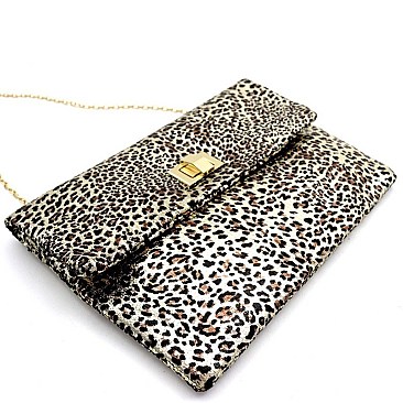 OVER SIZED LEOPARD PRINT FLAP CLUTCH