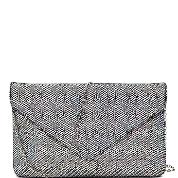 GLOWING SNAKE PRINT GRID ENVELOPE CLUTCH