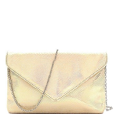 GLOWING SNAKE PRINT GRID ENVELOPE CLUTCH
