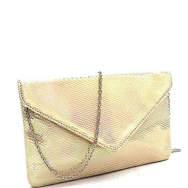 GLOWING SNAKE PRINT GRID ENVELOPE CLUTCH