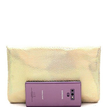 GLOWING SNAKE PRINT GRID ENVELOPE CLUTCH
