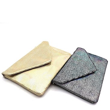 GLOWING SNAKE PRINT GRID ENVELOPE CLUTCH