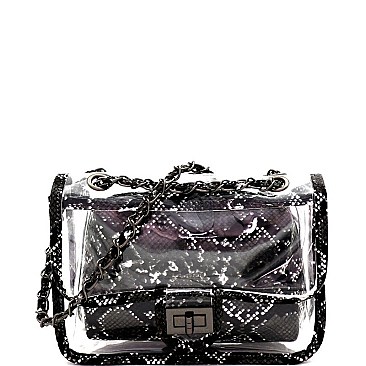 TRANSPARENT SNAKE PRINT 2 IN 1 SHOULDER BAG