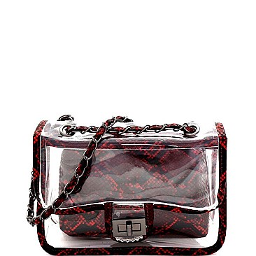 TRANSPARENT SNAKE PRINT 2 IN 1 SHOULDER BAG