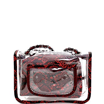 TRANSPARENT SNAKE PRINT 2 IN 1 SHOULDER BAG