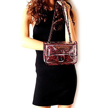 TRANSPARENT SNAKE PRINT 2 IN 1 SHOULDER BAG