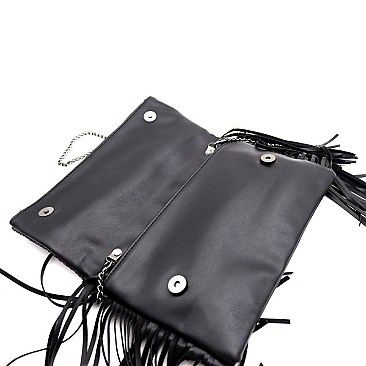 METALLIC SNAKE PRINT FOLD-OVER CLUTCH SHOULDER