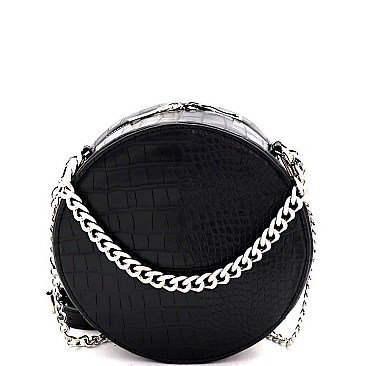 2-Way Medium Crocodile Print Chain Accent Round Satchel