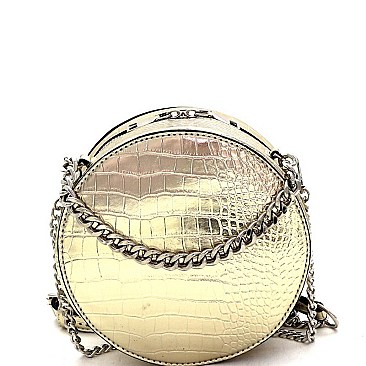 2-Way Medium Crocodile Print Chain Accent Round Satchel