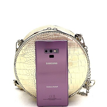 2-Way Medium Crocodile Print Chain Accent Round Satchel