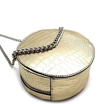 2-Way Medium Crocodile Print Chain Accent Round Satchel