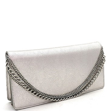 Animal Print Chain Accent Flap Clutch Shoulder Bag