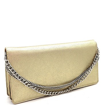 Animal Print Chain Accent Flap Clutch Shoulder Bag