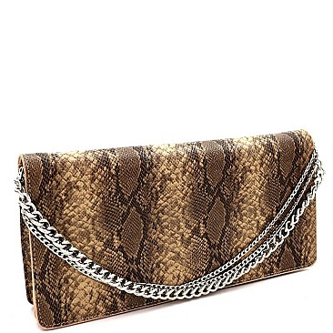 Animal Print Chain Accent Flap Clutch Shoulder Bag