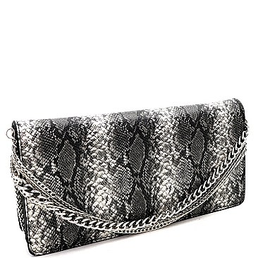 Animal Print Chain Accent Flap Clutch Shoulder Bag