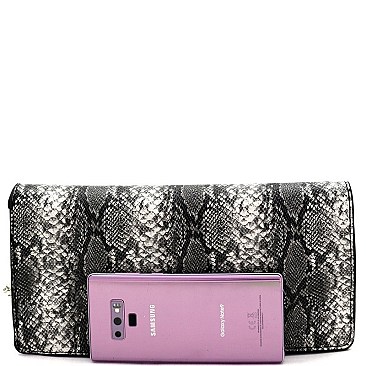Animal Print Chain Accent Flap Clutch Shoulder Bag