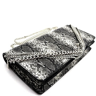 Animal Print Chain Accent Flap Clutch Shoulder Bag