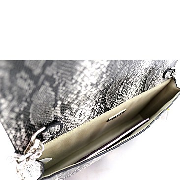 Animal Print Chain Accent Flap Clutch Shoulder Bag