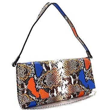 3-Way Multi-Colored Snake Print Clutch Shoulder