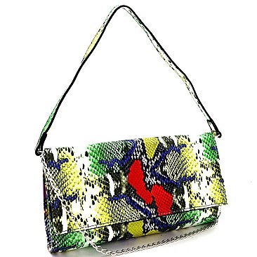 3-Way Multi-Colored Snake Print Clutch Shoulder