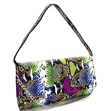 3-Way Multi-Colored Snake Print Clutch Shoulder