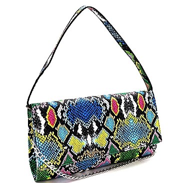 3-Way Multi-Colored Snake Print Clutch Shoulder