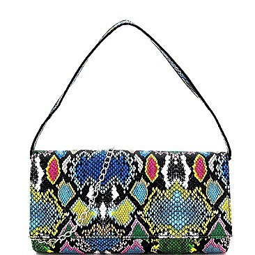 3-Way Multi-Colored Snake Print Clutch Shoulder