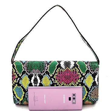 3-Way Multi-Colored Snake Print Clutch Shoulder