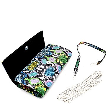 3-Way Multi-Colored Snake Print Clutch Shoulder