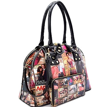 Obama Magazine Print Dome Satchel Wallet SET RZ-PQ0021W