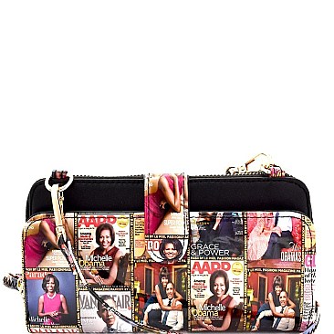 Michelle Obama Magazine Print Versatile Wallet Cellphone Cross Body