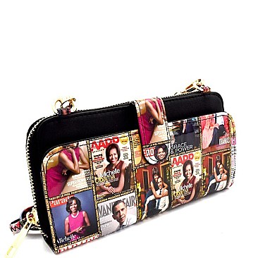 Michelle Obama Magazine Print Versatile Wallet Cellphone Cross Body