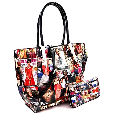 Magazine Obama Print Patent Tote Wallet SET