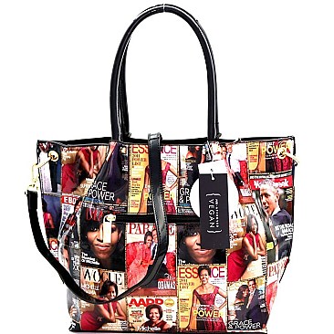 Magazine Obama Print Patent Tote Wallet SET