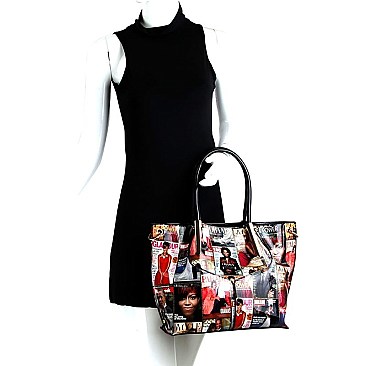 Magazine Obama Print Patent Tote Wallet SET