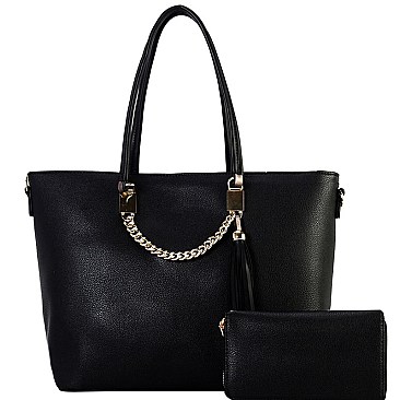 Tassel Chain Accent 2-Way Shopper Tote Wallet SET MH-RX7252W