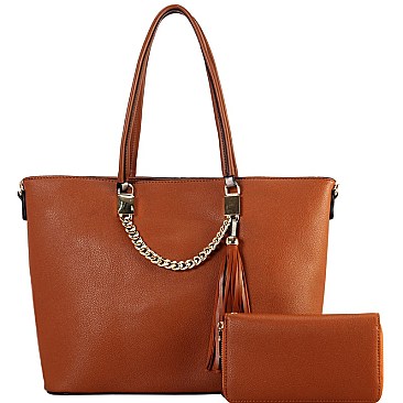 Tassel Chain Accent 2-Way Shopper Tote Wallet SET MH-RX7252W