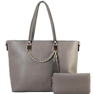 Tassel Chain Accent 2-Way Shopper Tote Wallet SET MH-RX7252W