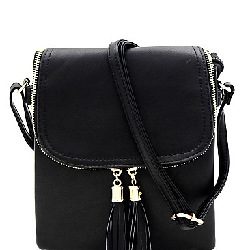 MULTI COMPARTMENT TASSEL ACCENT CROSS BODY BAG