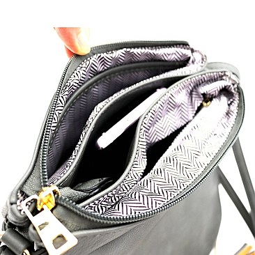 MULTI COMPARTMENT TASSEL ACCENT CROSS BODY BAG