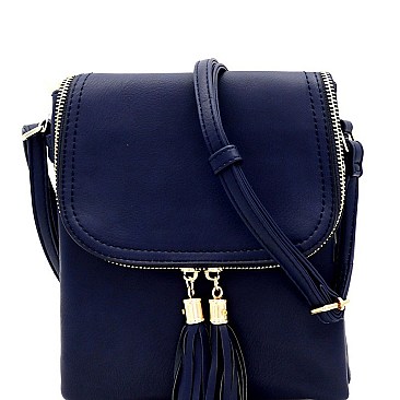 MULTI COMPARTMENT TASSEL ACCENT CROSS BODY BAG