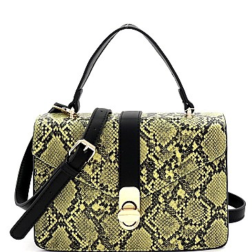 2-Way Snake Print Turn-Lock Accent Satchel