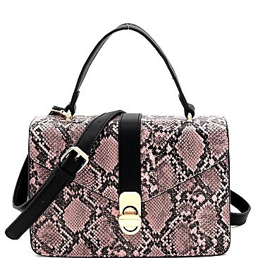 2-Way Snake Print Turn-Lock Accent Satchel