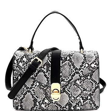 2-Way Snake Print Turn-Lock Accent Satchel